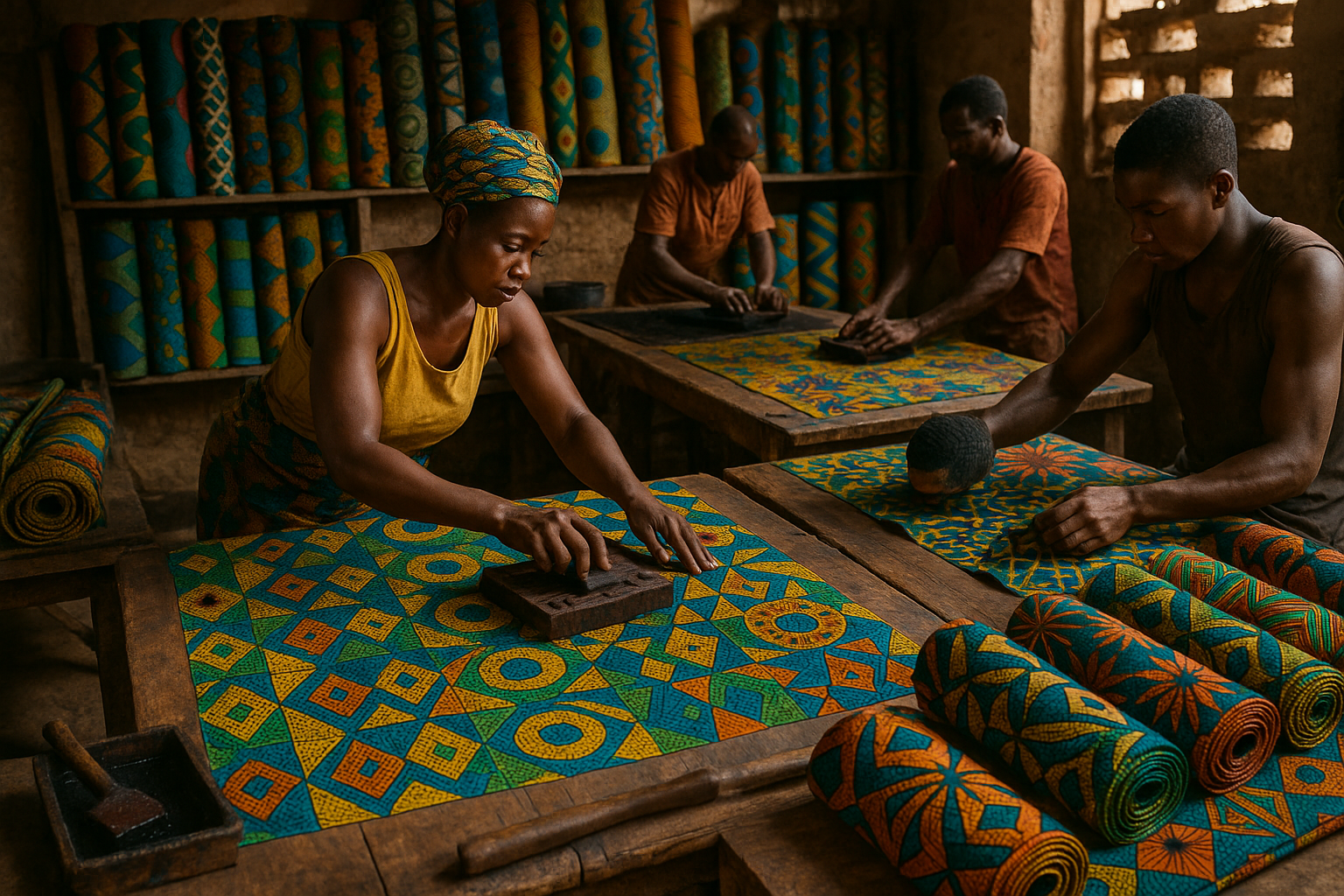 pagne africain artisanal en fabrication